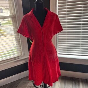 SM Wardrobe Polka Dot Shirt Dress Women Large Short Sleeve Tie Back Button Up